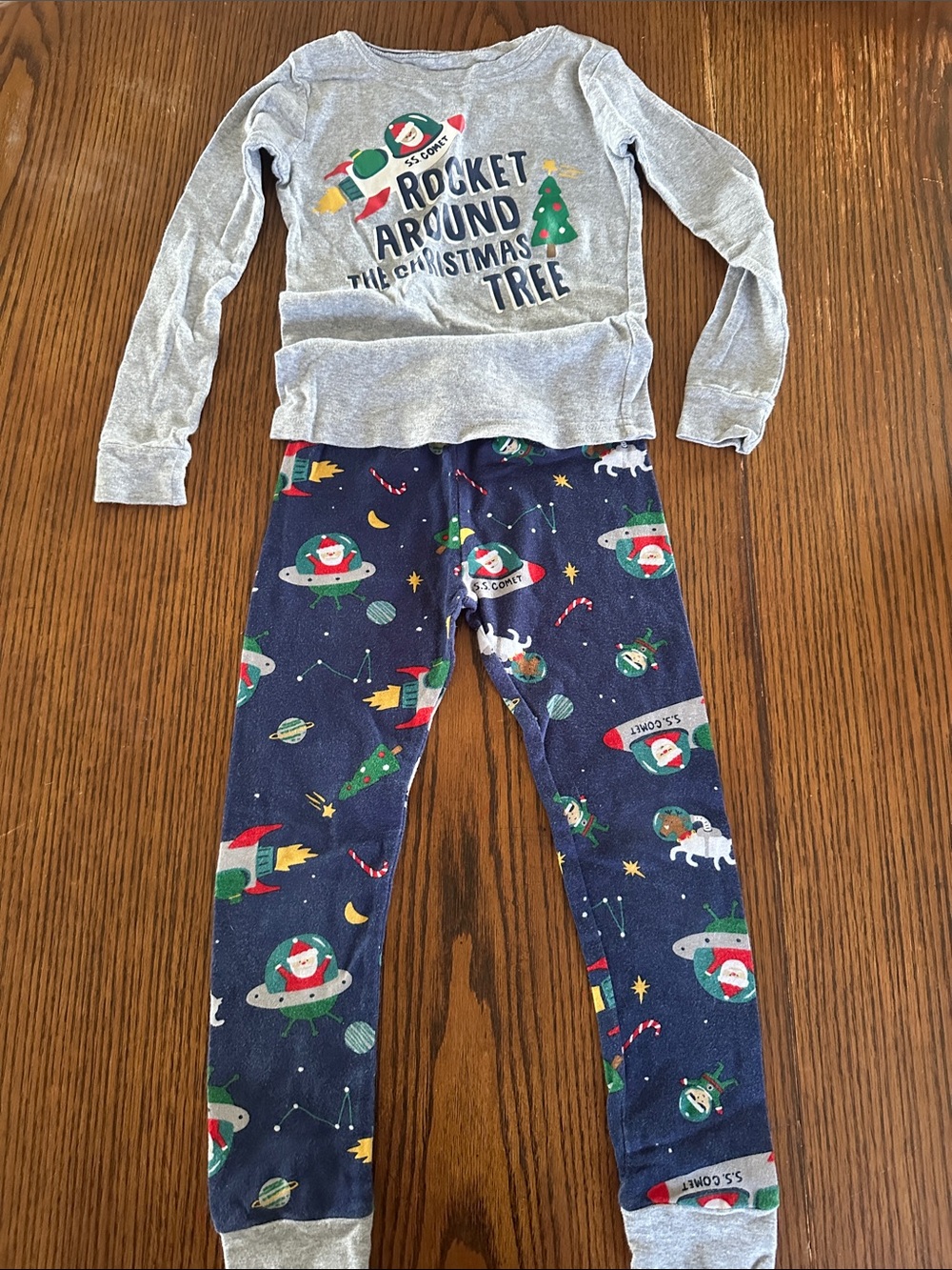 Carter's Grey Top with Navy Space & Santa Print Pajama Set